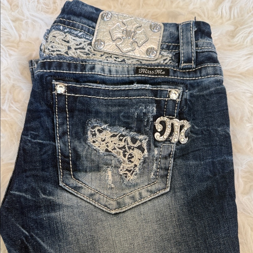 Miss Me Women's Dark Blue Embroidered Boot Cut Jeans